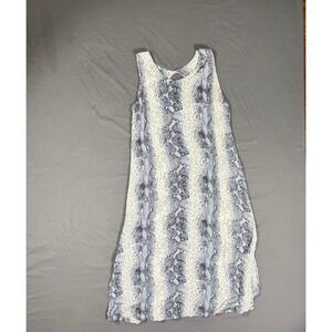 Signature Imports Dress Large Blue White Snake Print Rayon Midi Side Slit